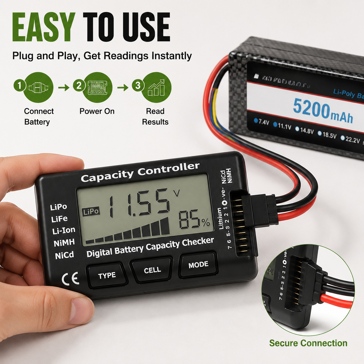 Drone Battery Voltage Checker - Digital Battery Capacity and Voltage Checker