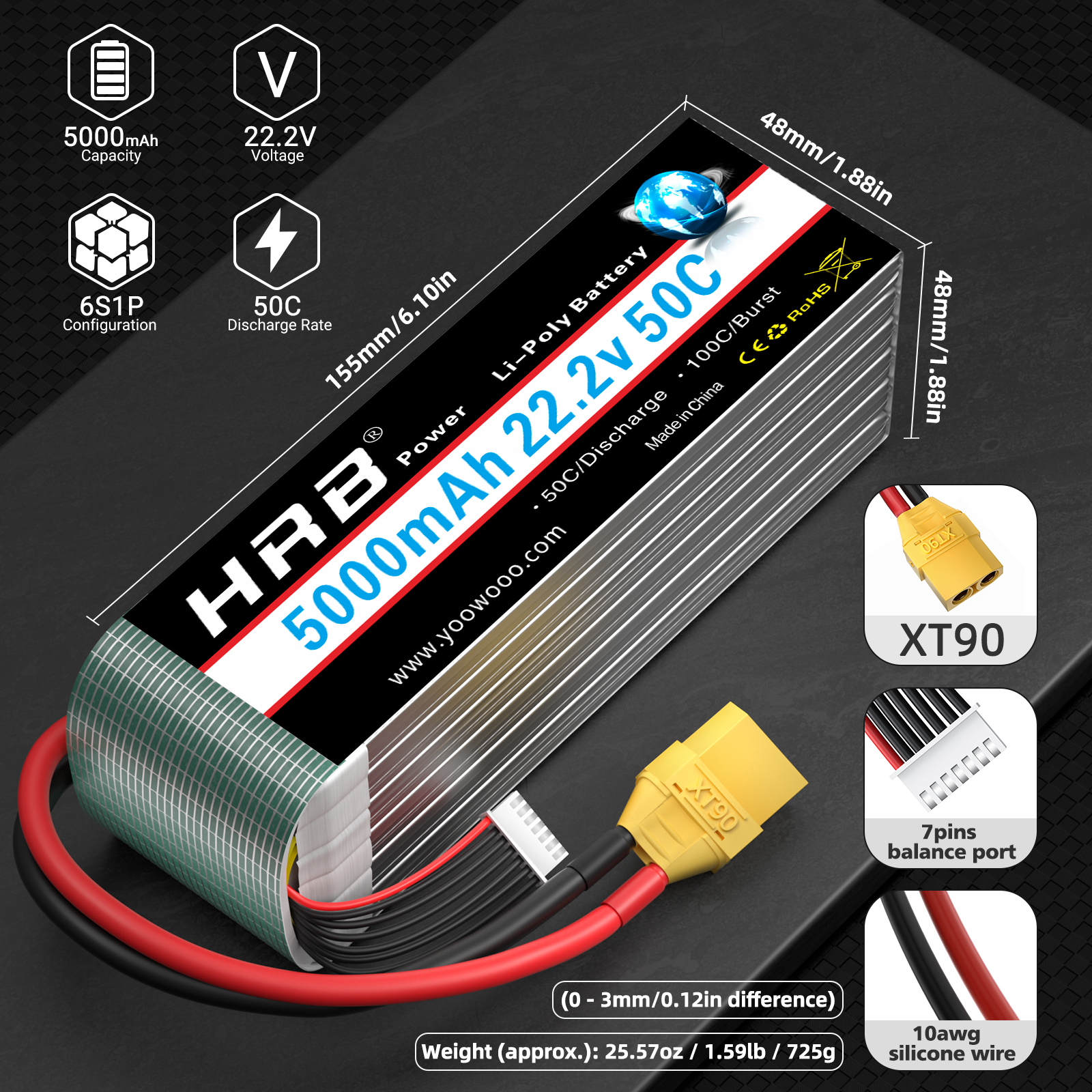 1/2PCS HRB 22.2V 5000mah Lipo  - Drone Battery Connector 리뷰 및 가격